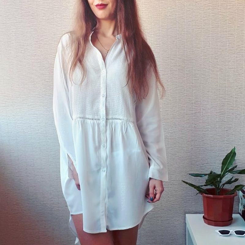 White Long Sleeve Button Down Shirt/ Beach Cover Up