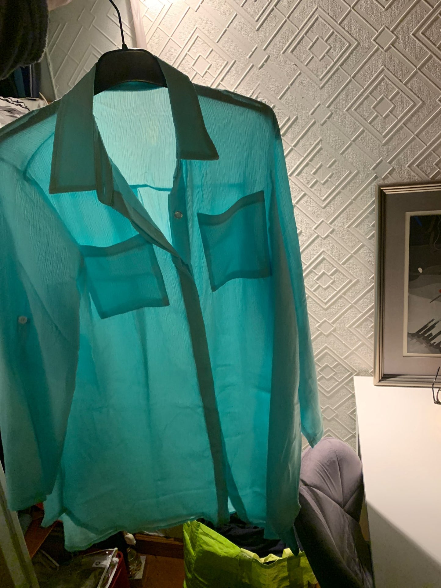 Long Sleeve Sheer Cover Up in Teal Green