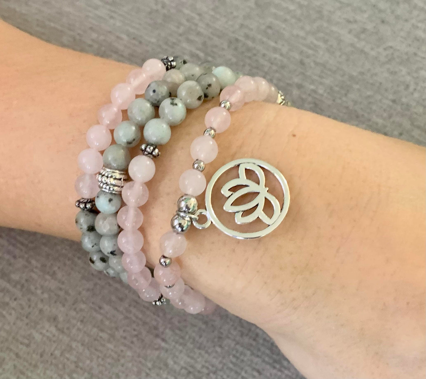 Kiwi Jasper Lotus Flower Charm Bracelet/Necklace