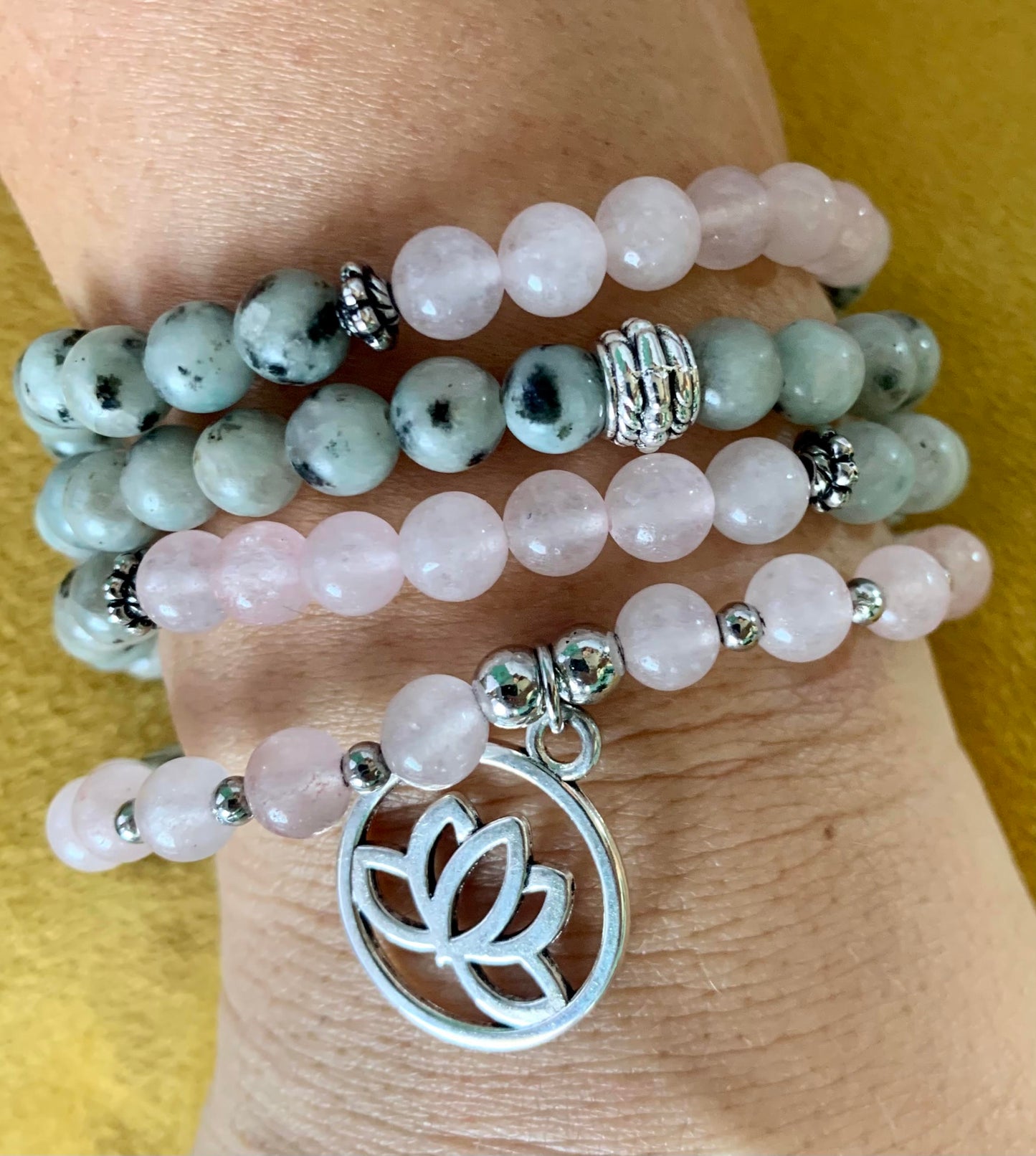 Kiwi Jasper Lotus Flower Charm Bracelet/Necklace