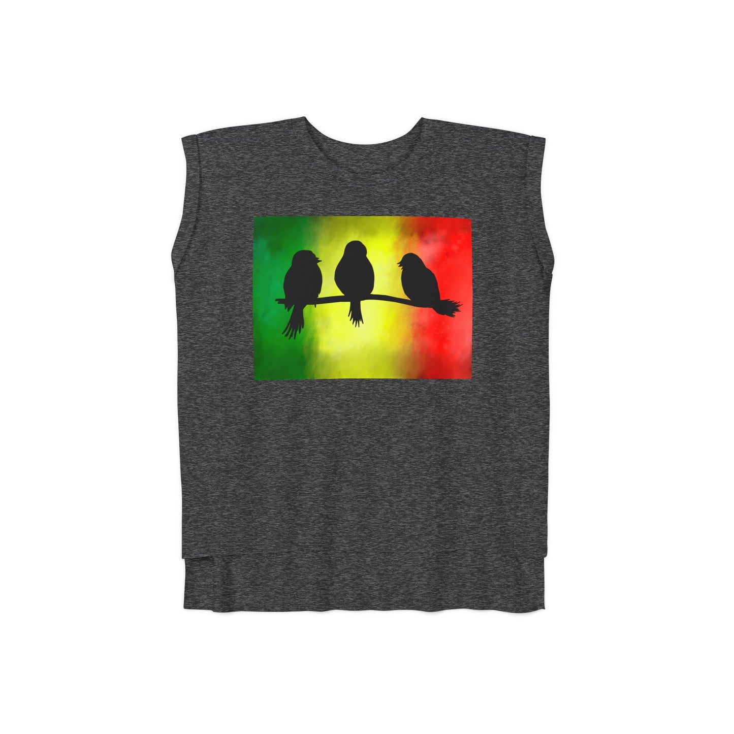 3 Little Birds Reggae Vibes Flowy Rolled Cuffs Muscle Tee