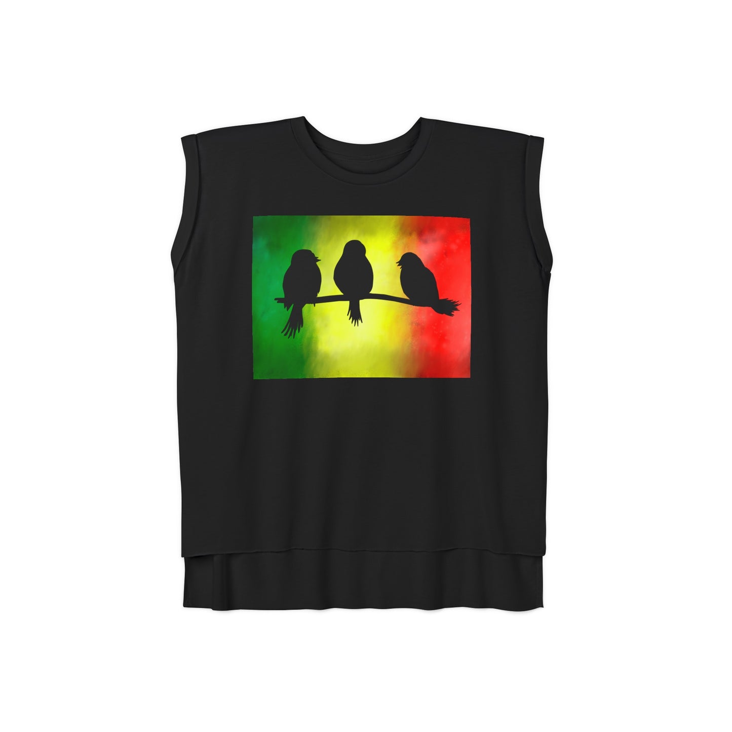 3 Little Birds Reggae Vibes Flowy Rolled Cuffs Muscle Tee