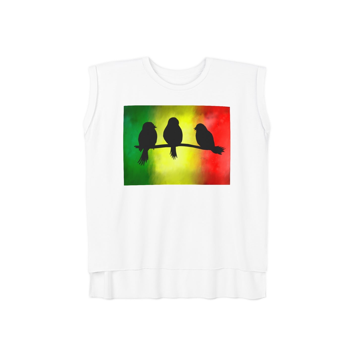 3 Little Birds Reggae Vibes Flowy Rolled Cuffs Muscle Tee