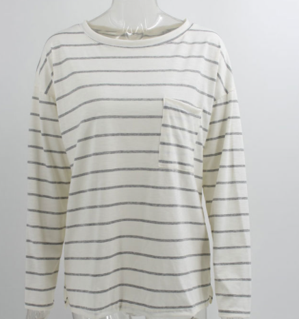 Stripe Round Collar Long-Sleeve Loose Tee