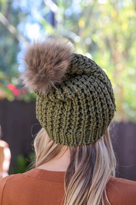 Textured Beanie With Pom Pom