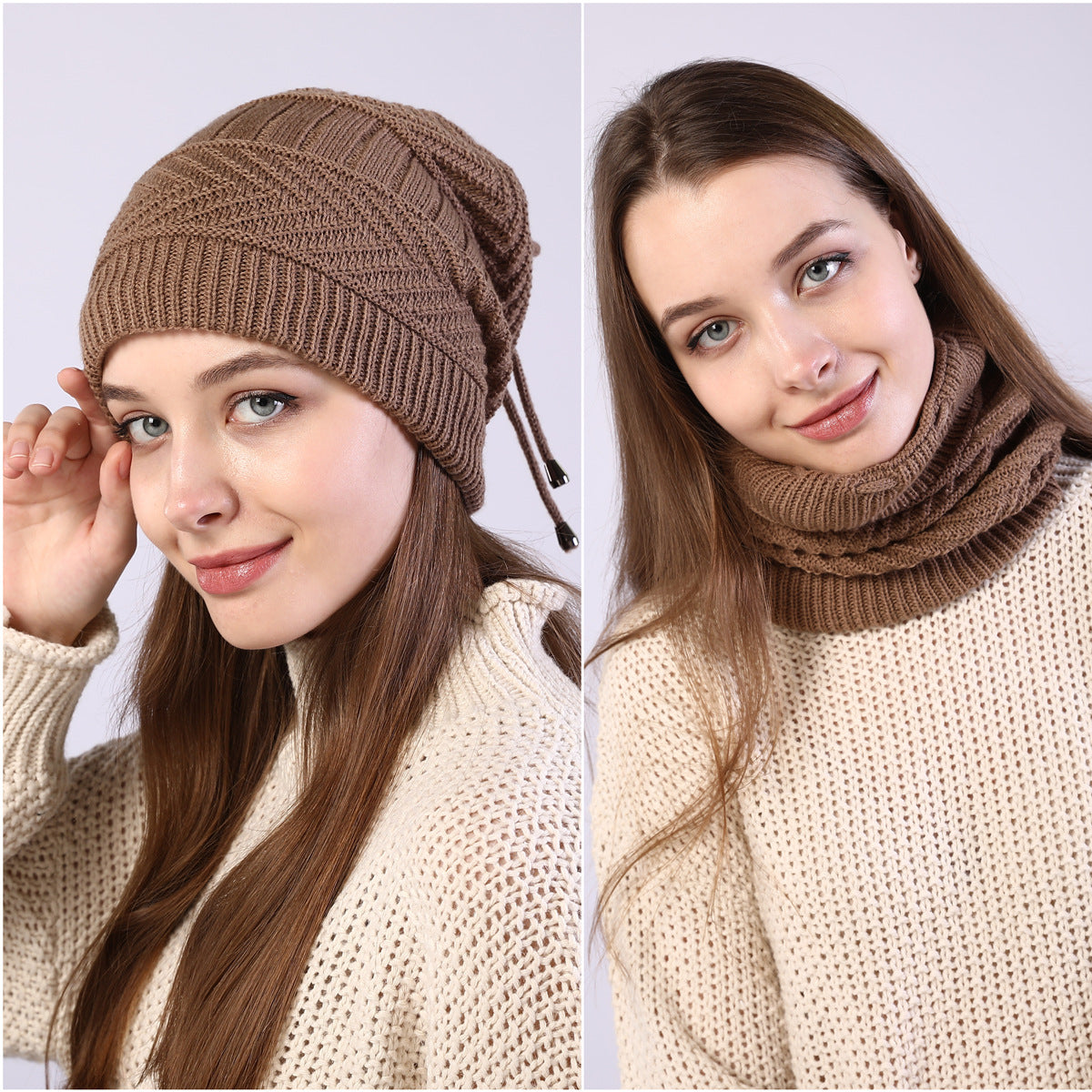 Drawstring Adjustable Knitted Hat/Neck warmer