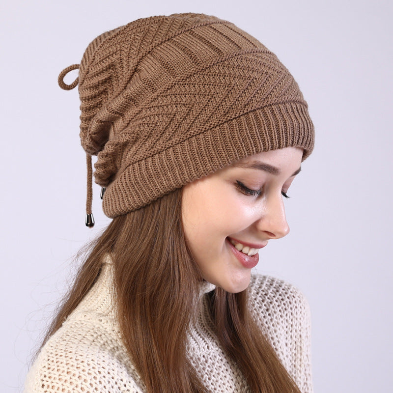 Drawstring Adjustable Knitted Hat/Neck warmer