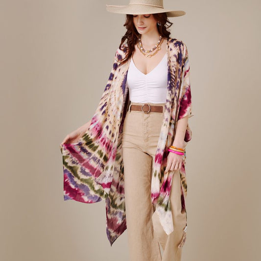Spiral Tie Dye Patterned Kimono